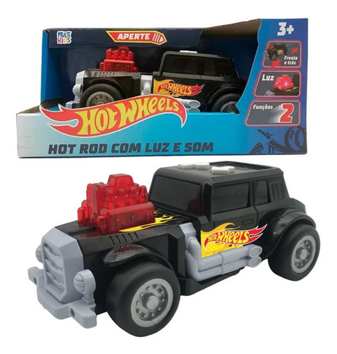 Carrinho Corrida Hot Wheels Hot Rod Com Som E Luz Carro Cor Preto  Personagem Hotwheels